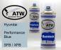 Preview: Hyundai, Performance Blue, SFB / XFB: 400ml Sprühdose + 400ml Klarlack - Set, von ATW Autoteile West.